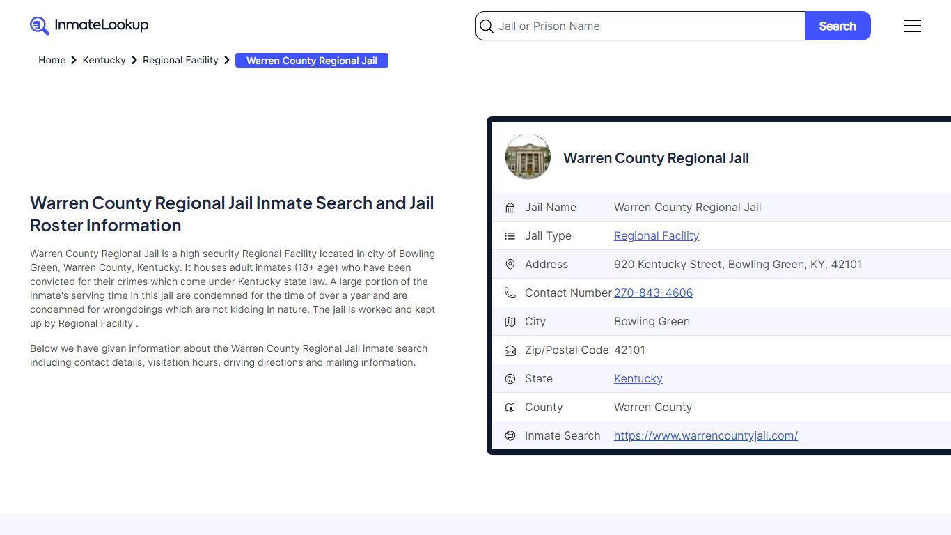 Warren County Regional Jail Inmate Search, Jail Roster ... - Inmate Lookup